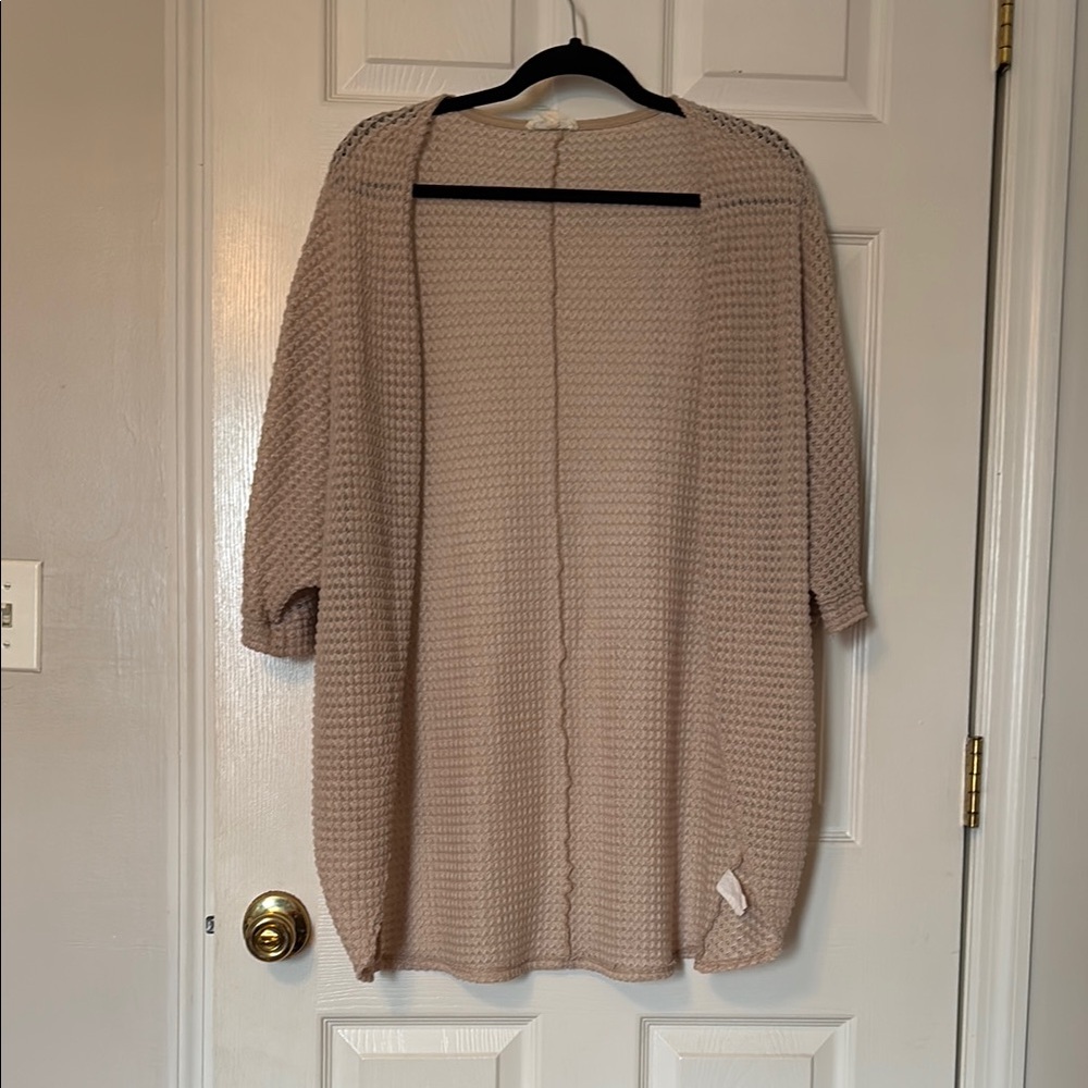 Women's Tan Open-Front 3/4 Sleeve Cardigan